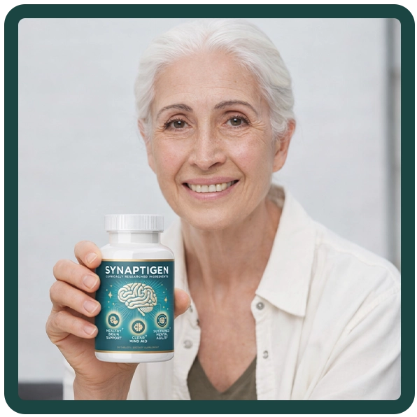 Synaptigen™ brain support supplement held by customer