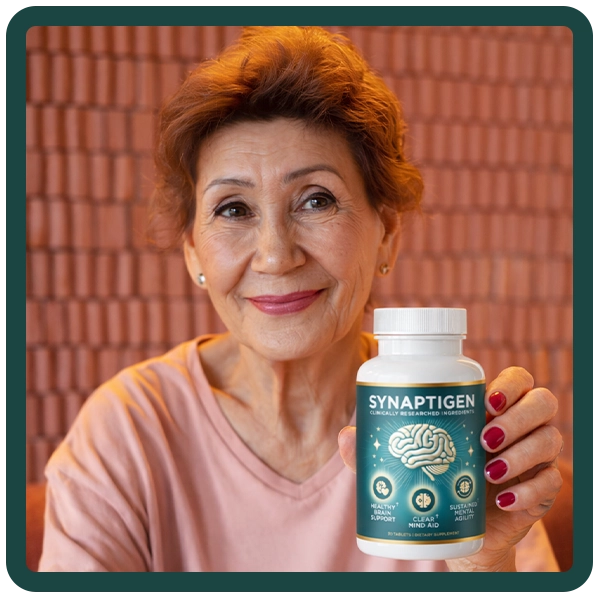 Synaptigen™ brain support supplement held by customer